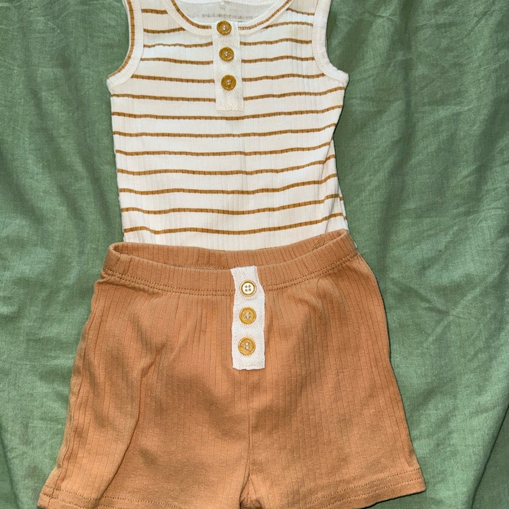 Striped Tan and White Kids Shorts Set